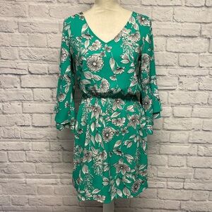A New Day Green Floral Bell Sleeve Dress Sz S